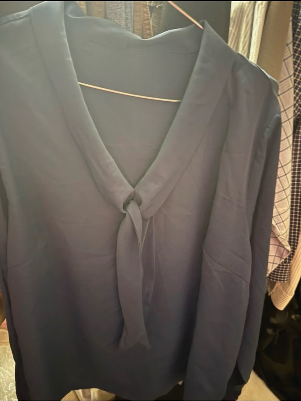 Women's Navy Tie-Neck Blouse